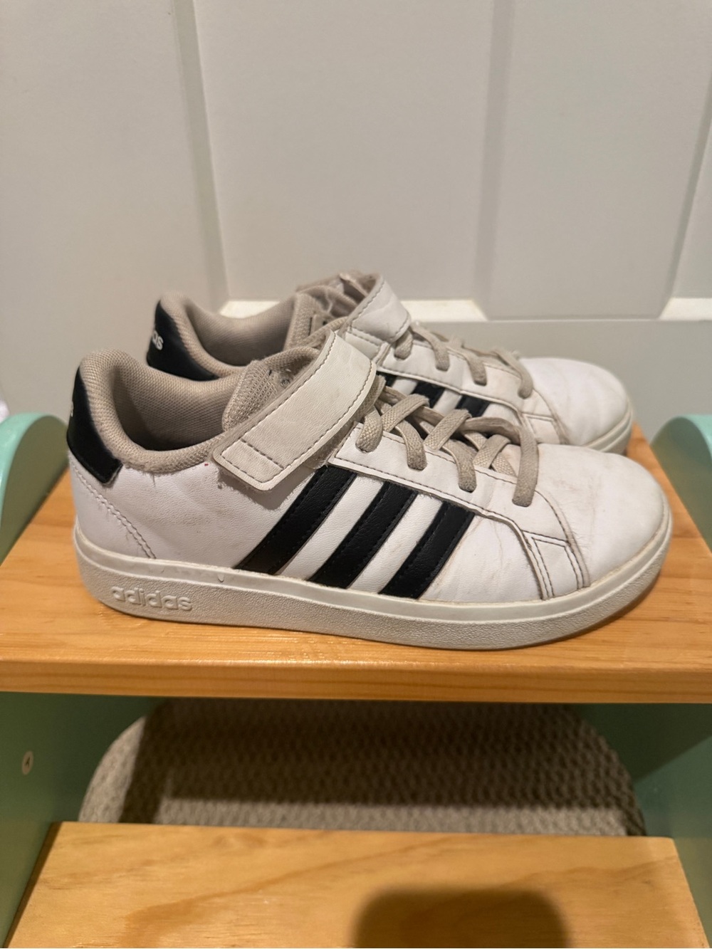 adidas White Sneakers with Black Stripes - Velcro & Lace